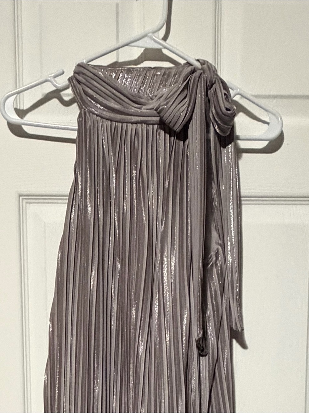 One-Shoulder Pleated Metallic Taupe Dress